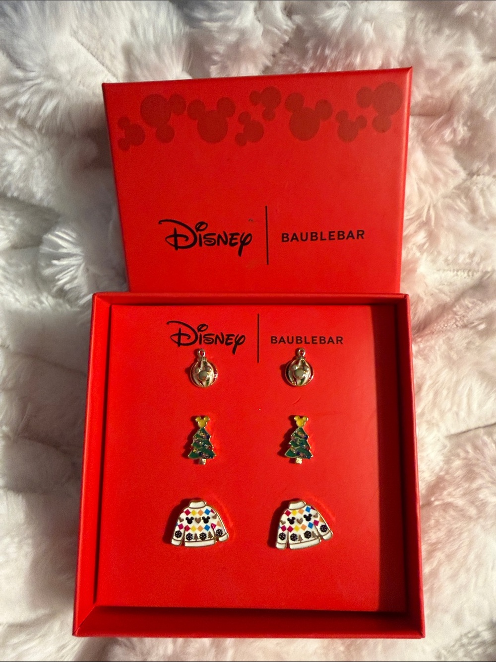Disney Baublebar Holiday Stud Earring Set - Red Green Gold